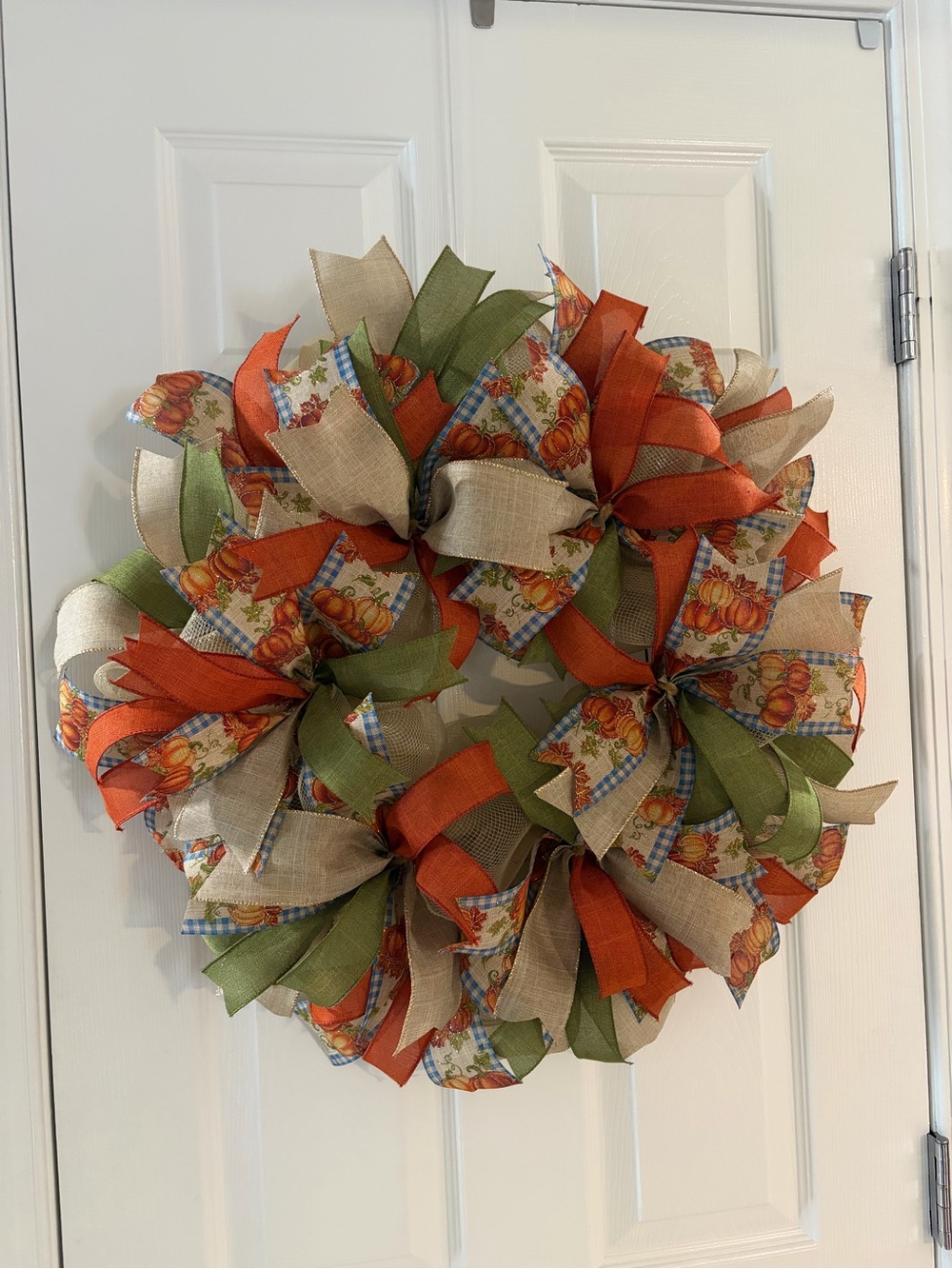 Autumn Harvest Ribbon Wreath - Orange, Green, Beige - Picture 4 of 4